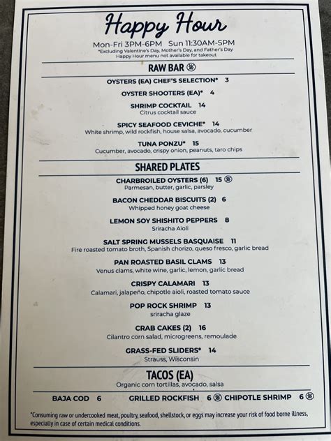 Menu at SLO.